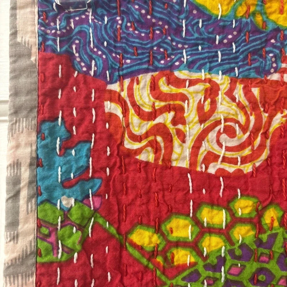 Handmade Lined Kantha Table Runner Floral Cotton Quilted Boho Hippie 13x84 India